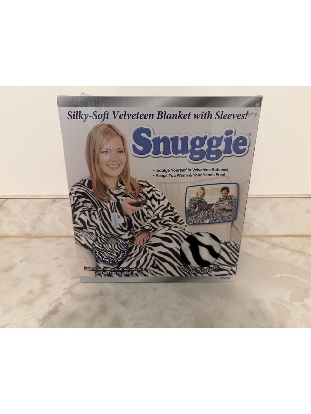 Snuggie Zebra Blanket With Sleeves As Seen On TV Adult Warm Fleece Blanket Boxed